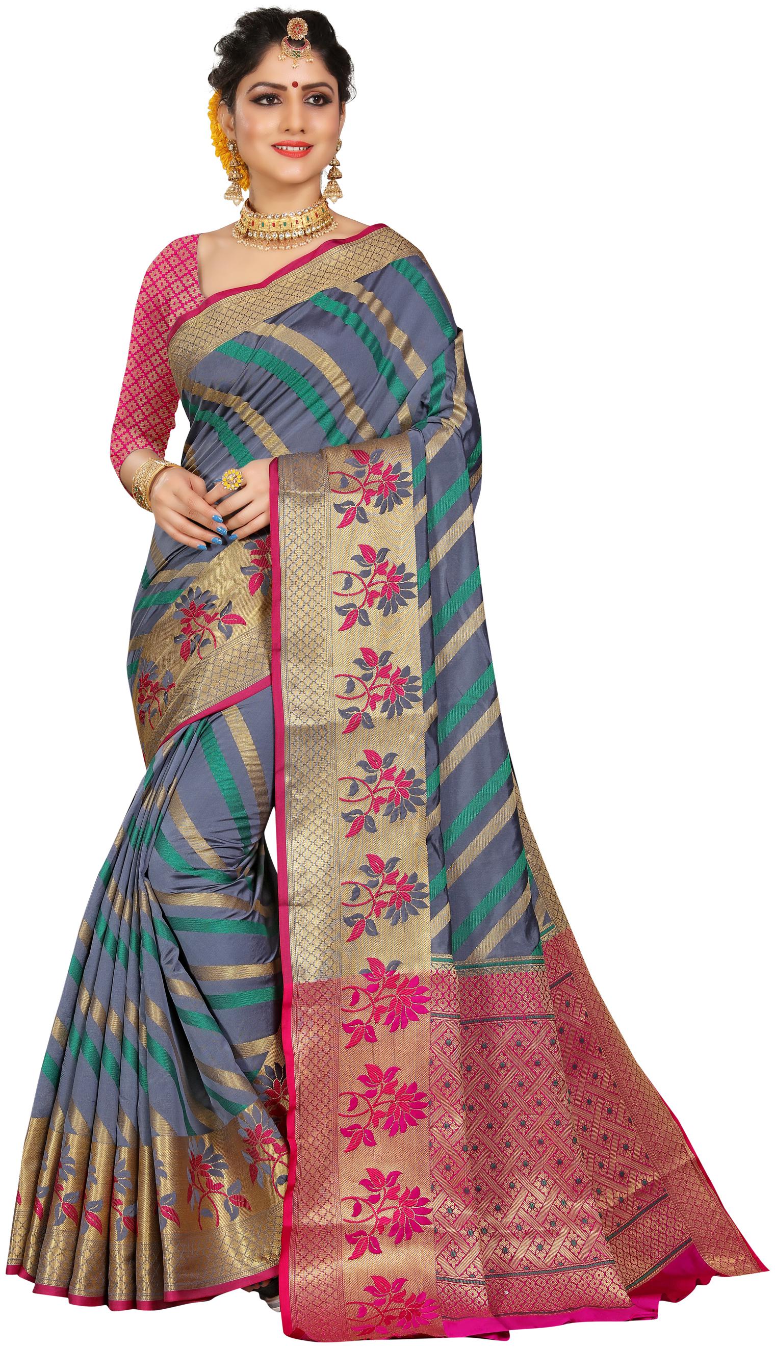 

Sugathari Grey Woven Universal Designer Saree With Blouse With blouse