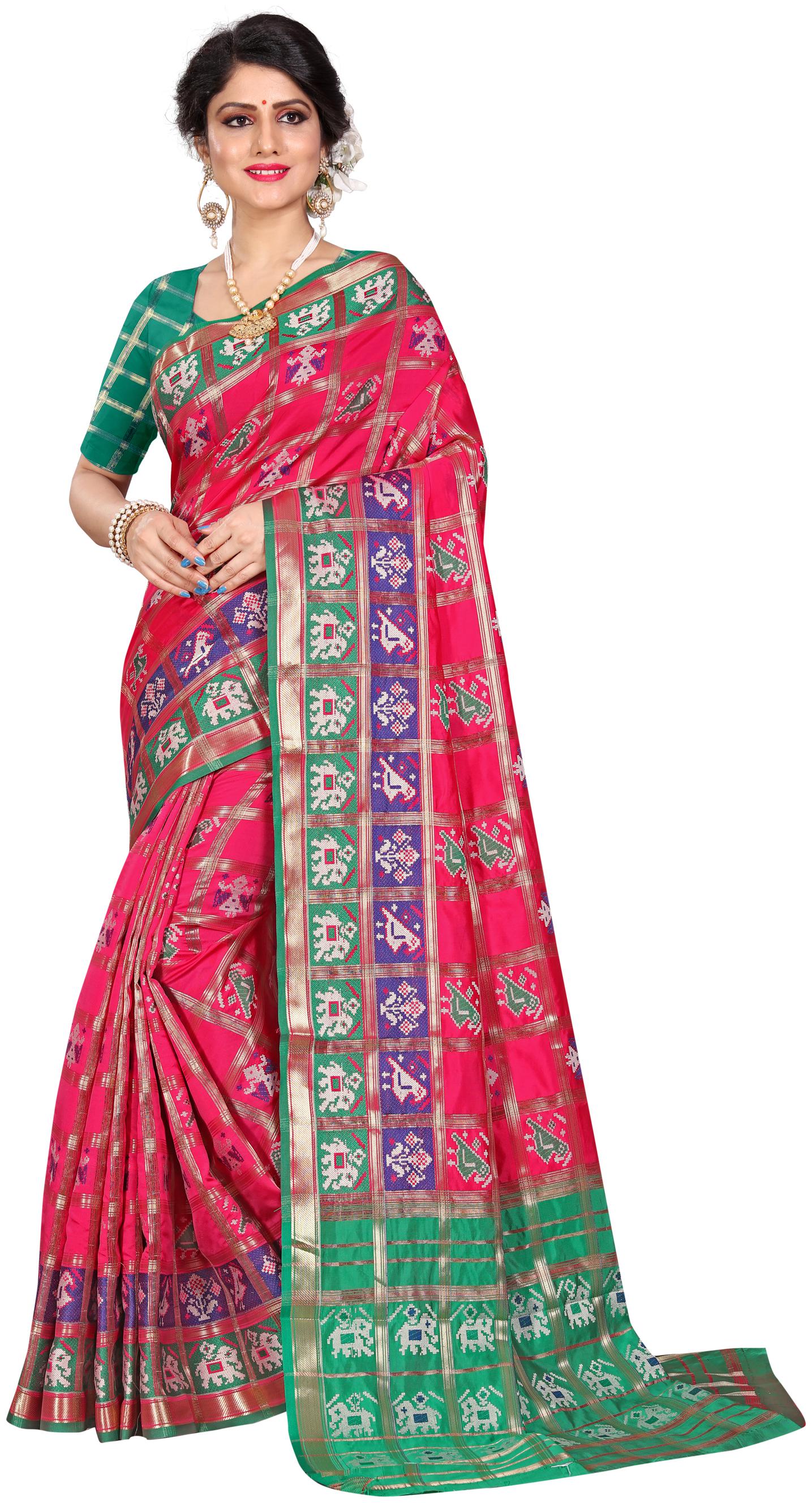 

Sugathari Pink Checkered Universal Designer Saree With Blouse With blouse