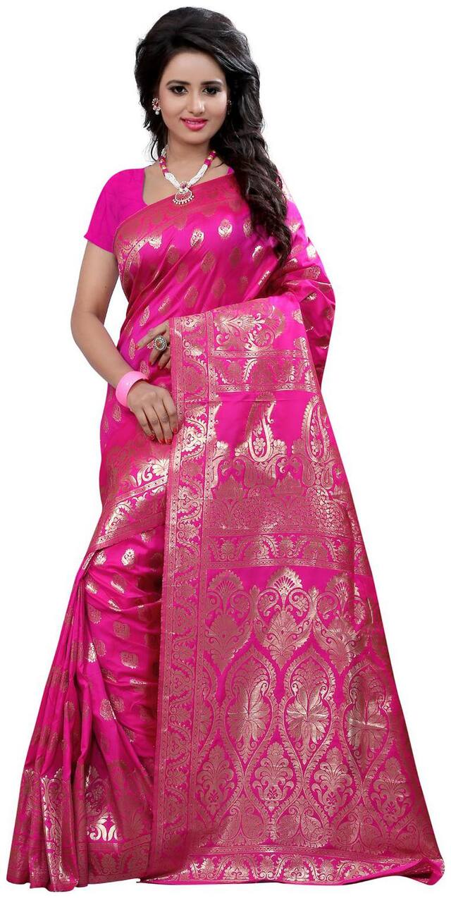 Sugathari Pink Self Design Jacquard Woven Work Saree