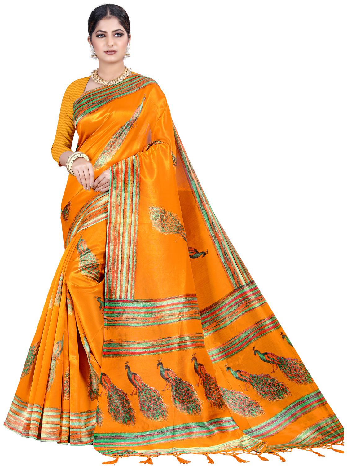 

Sugathari Regular Saree Artificial Silk Orange