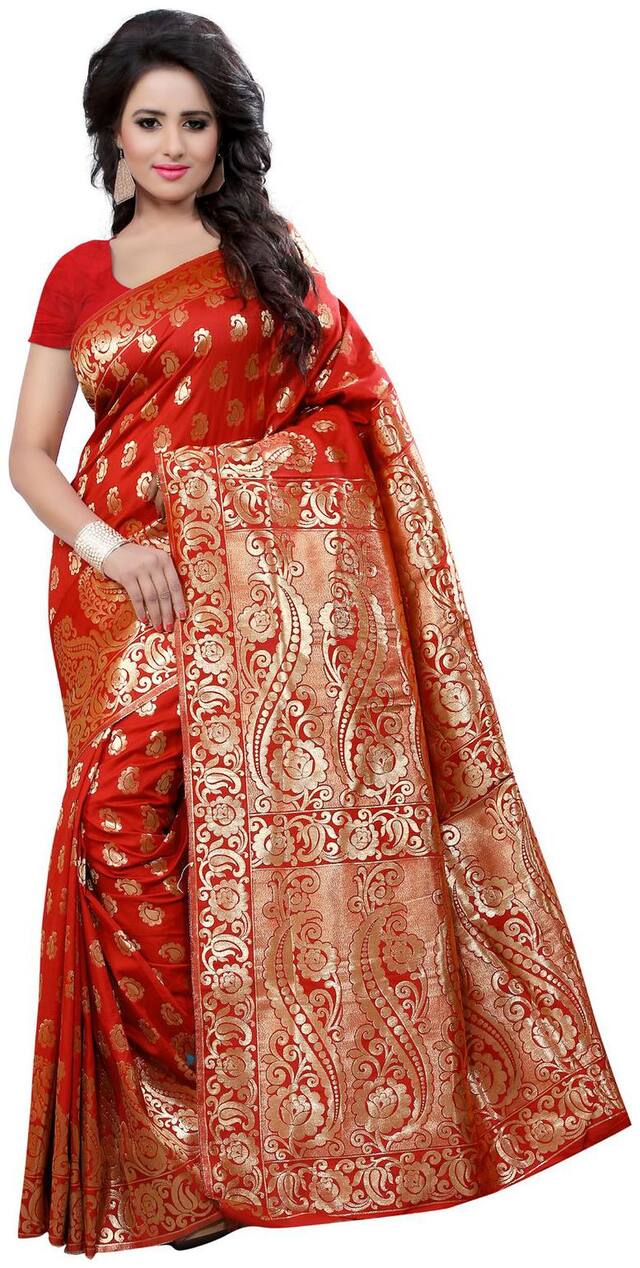Sugathari Red Self Design Jacquard Woven Work Saree