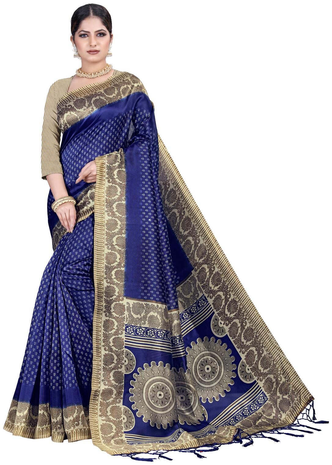 

Sugathari Regular Saree Artificial Silk Navy Blue