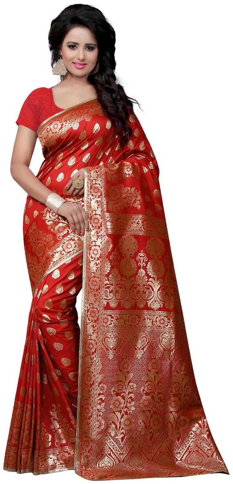 

Sugathari Red Self Design Jacquard Woven Work Saree