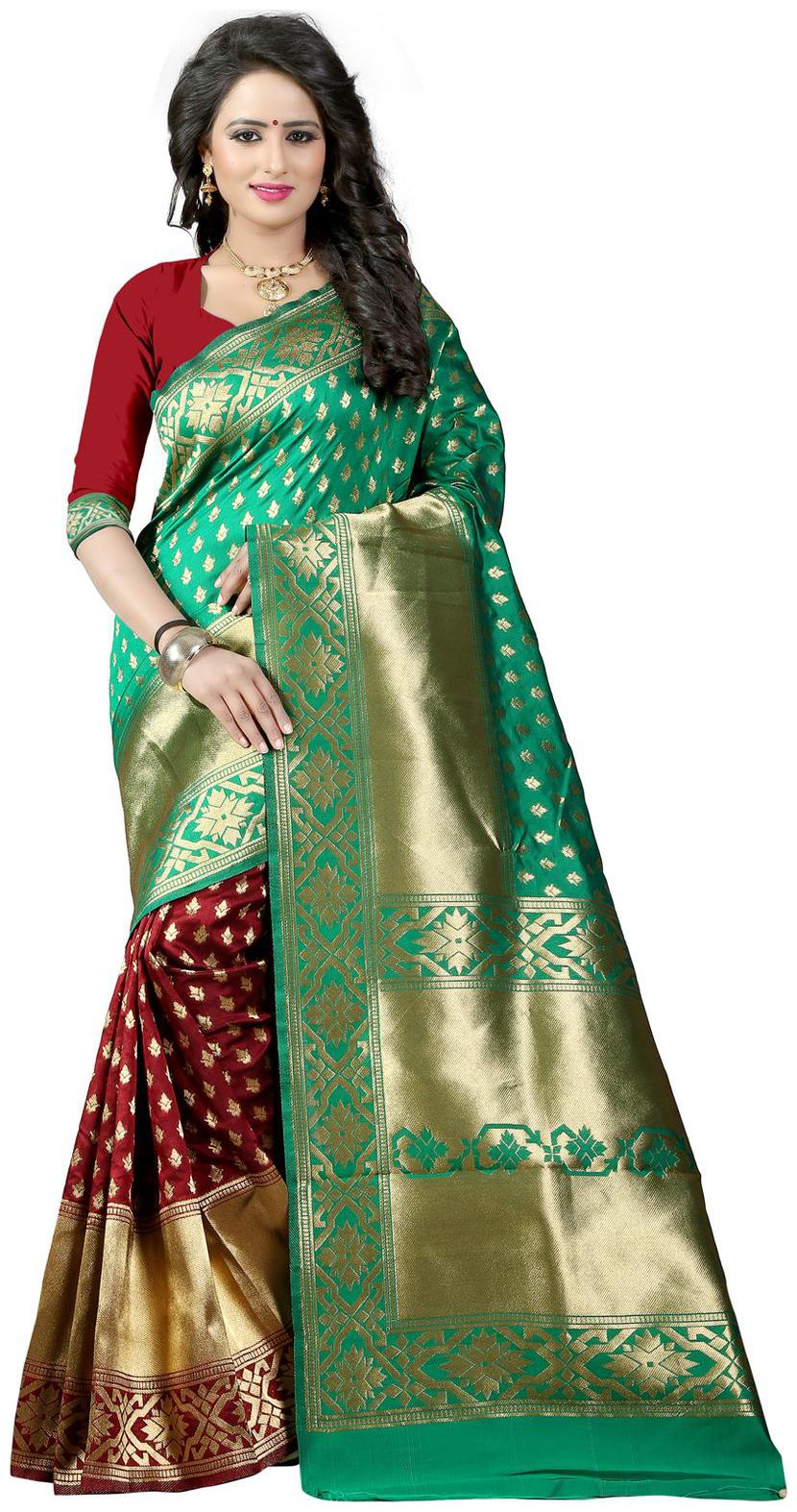 

Sugathari Turquoise Color Self Design Jacquard Woven Work Saree