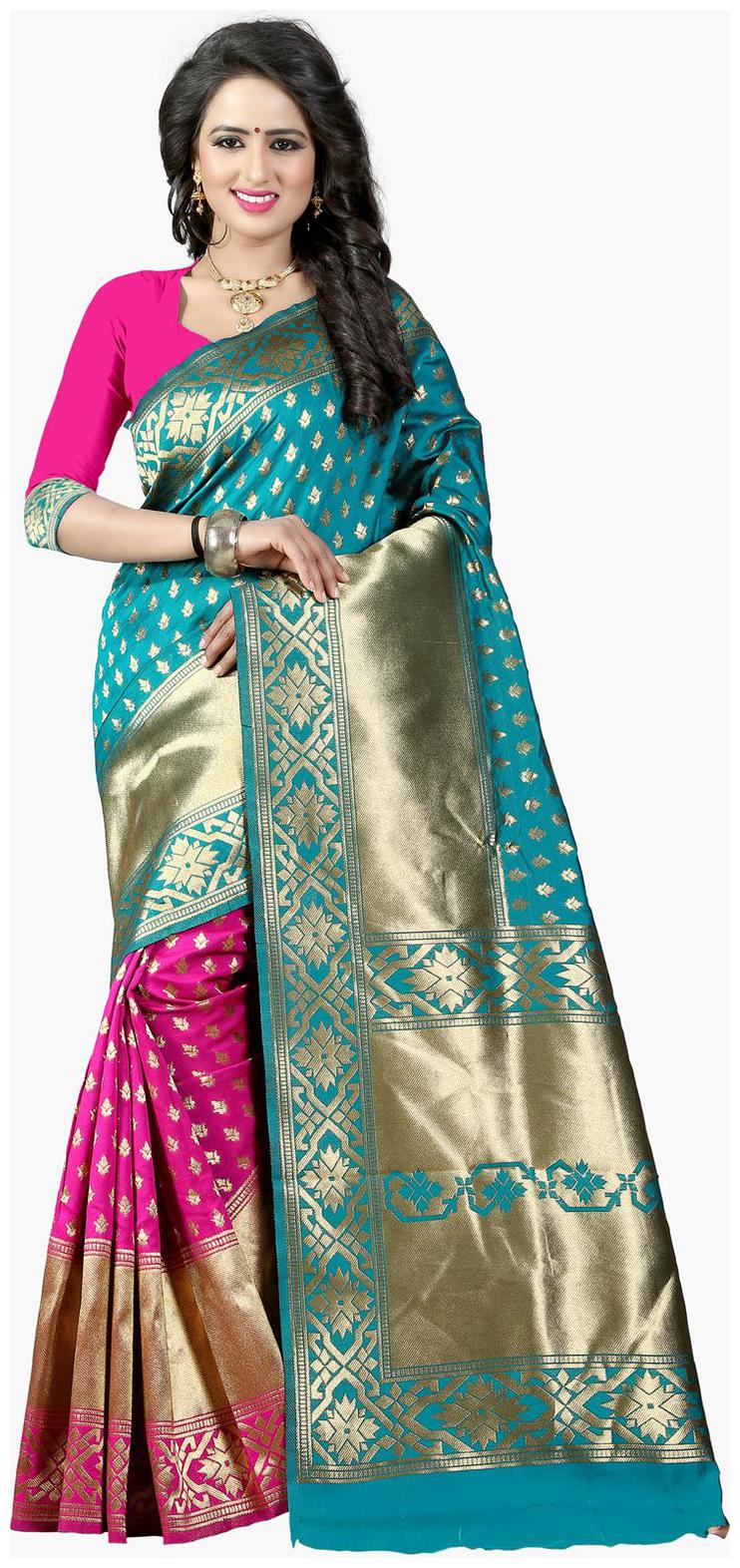 

Sugathari Turquoise Color Self Design Jacquard Woven Work Saree