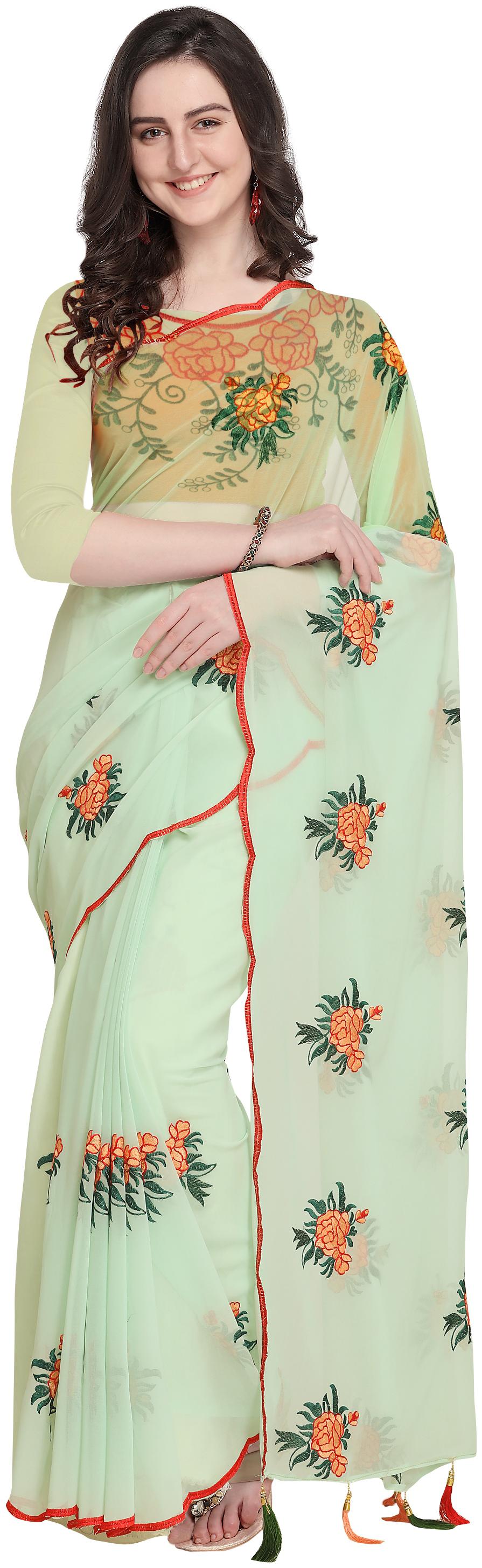 

Sugathari Women Light Green Poly Georgette Dyed Design Saree