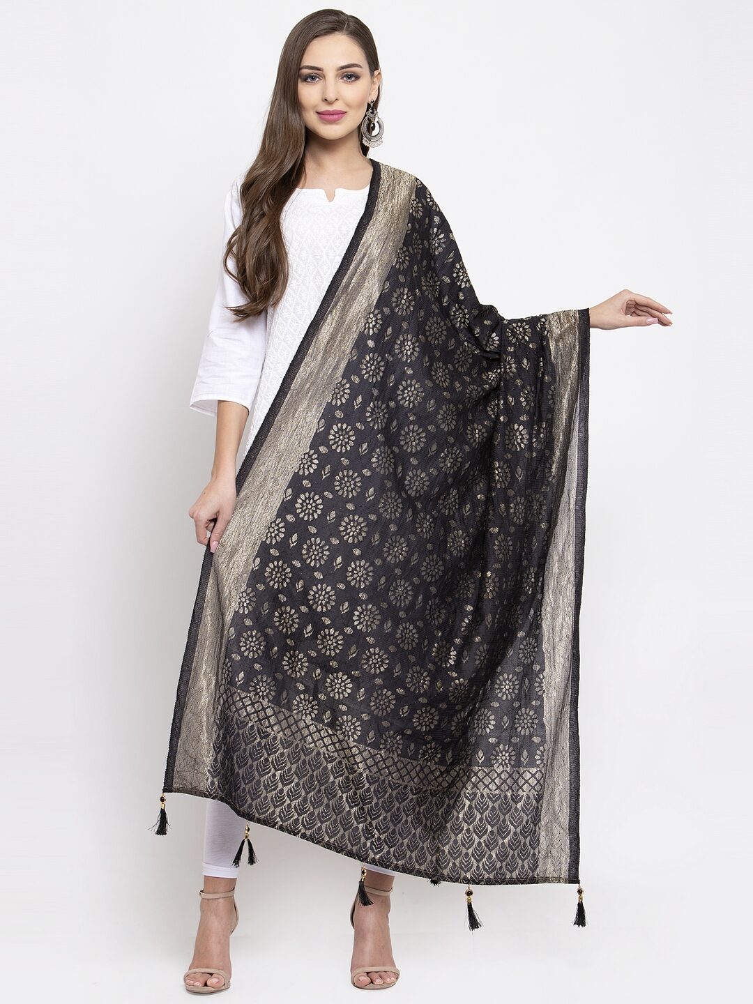 

Sugathari Women Jacquard Woven Black Dupatta