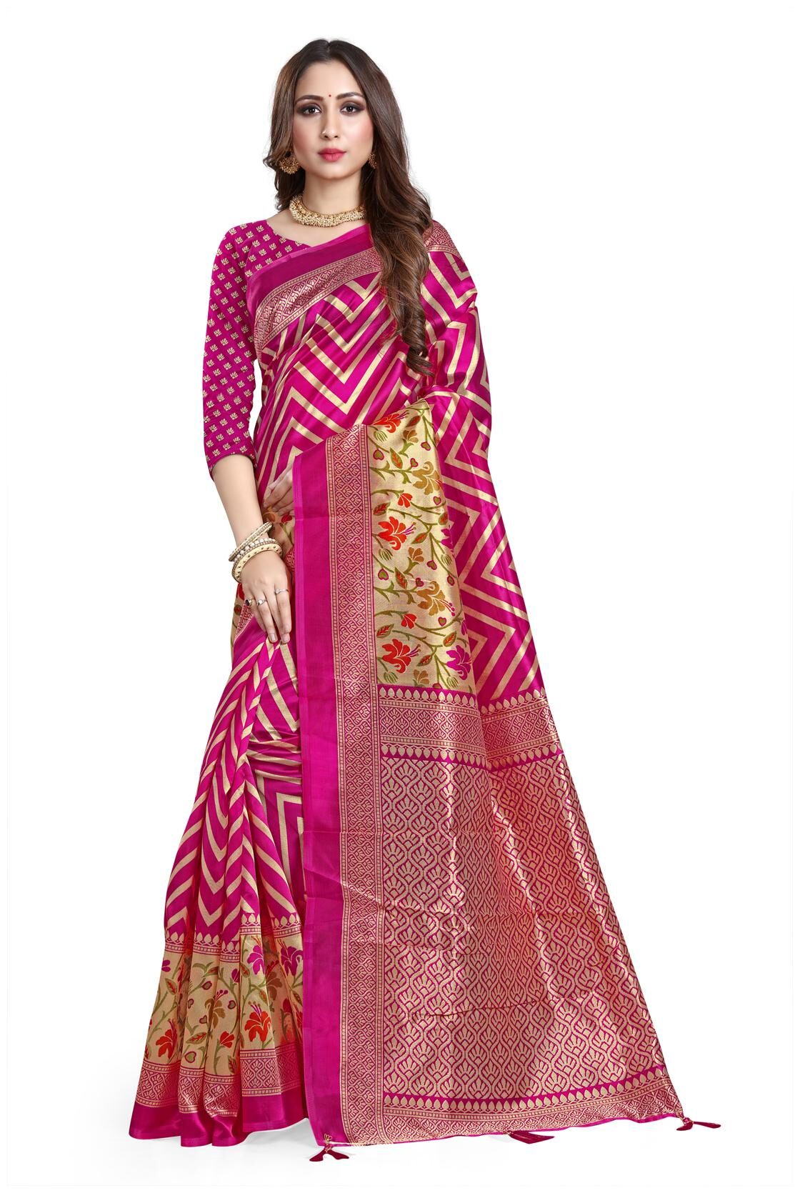 

Sugathari Women Artificial Silk Geometric Saree (Pink)