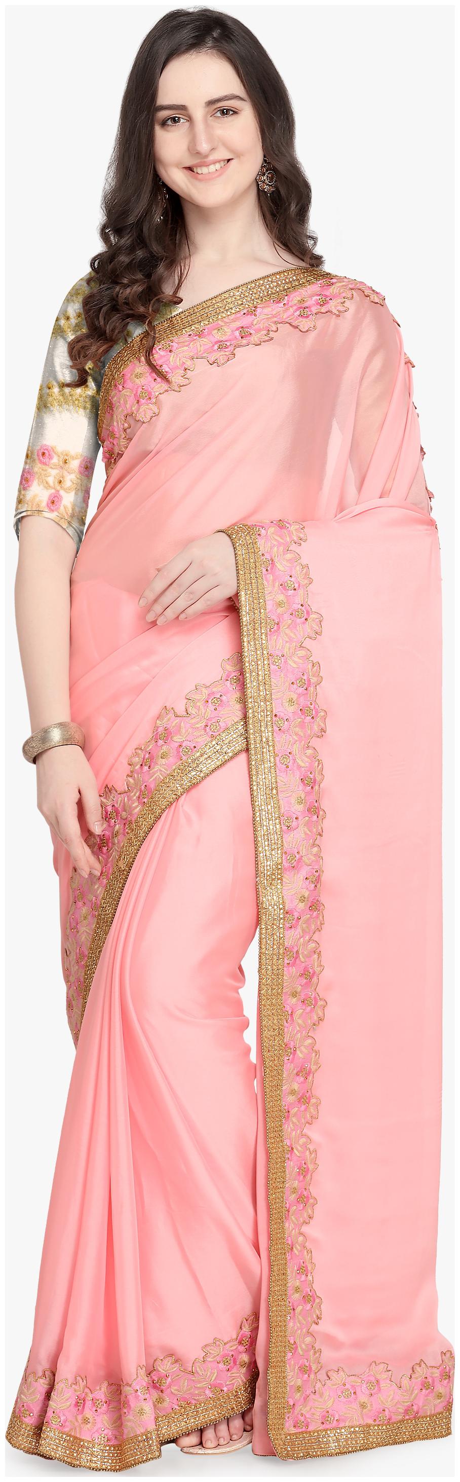 

Sugathari Pink Solid Universal Regular Saree With Blouse With blouse
