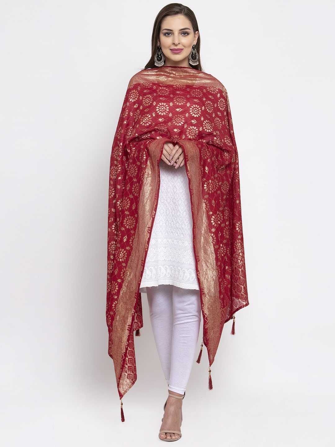 

Sugathari Women Jacquard Woven Maroon Dupatta