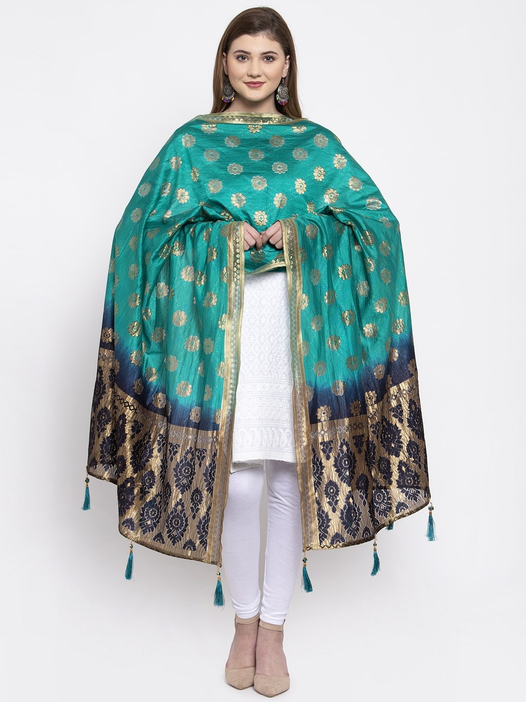 

Sugathari Women Jacquard Woven Green Blue Dupatta