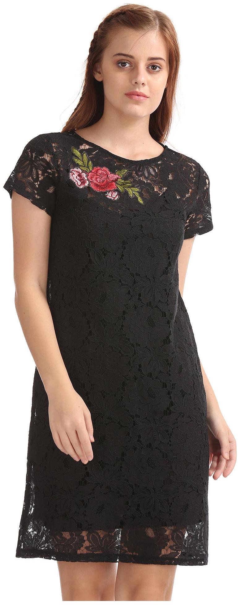 

SUGR Black Solid Flared dress