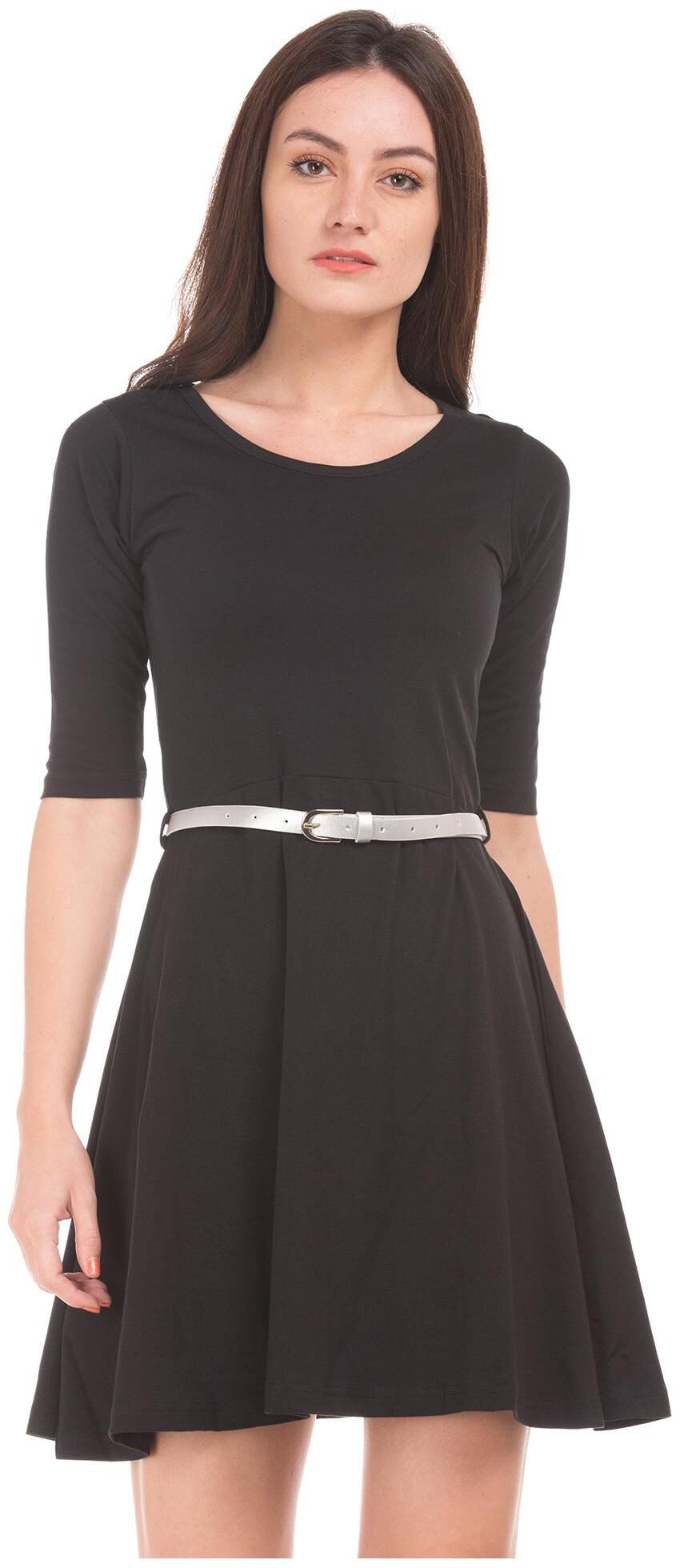 

SUGR Black Solid Fit flare dress