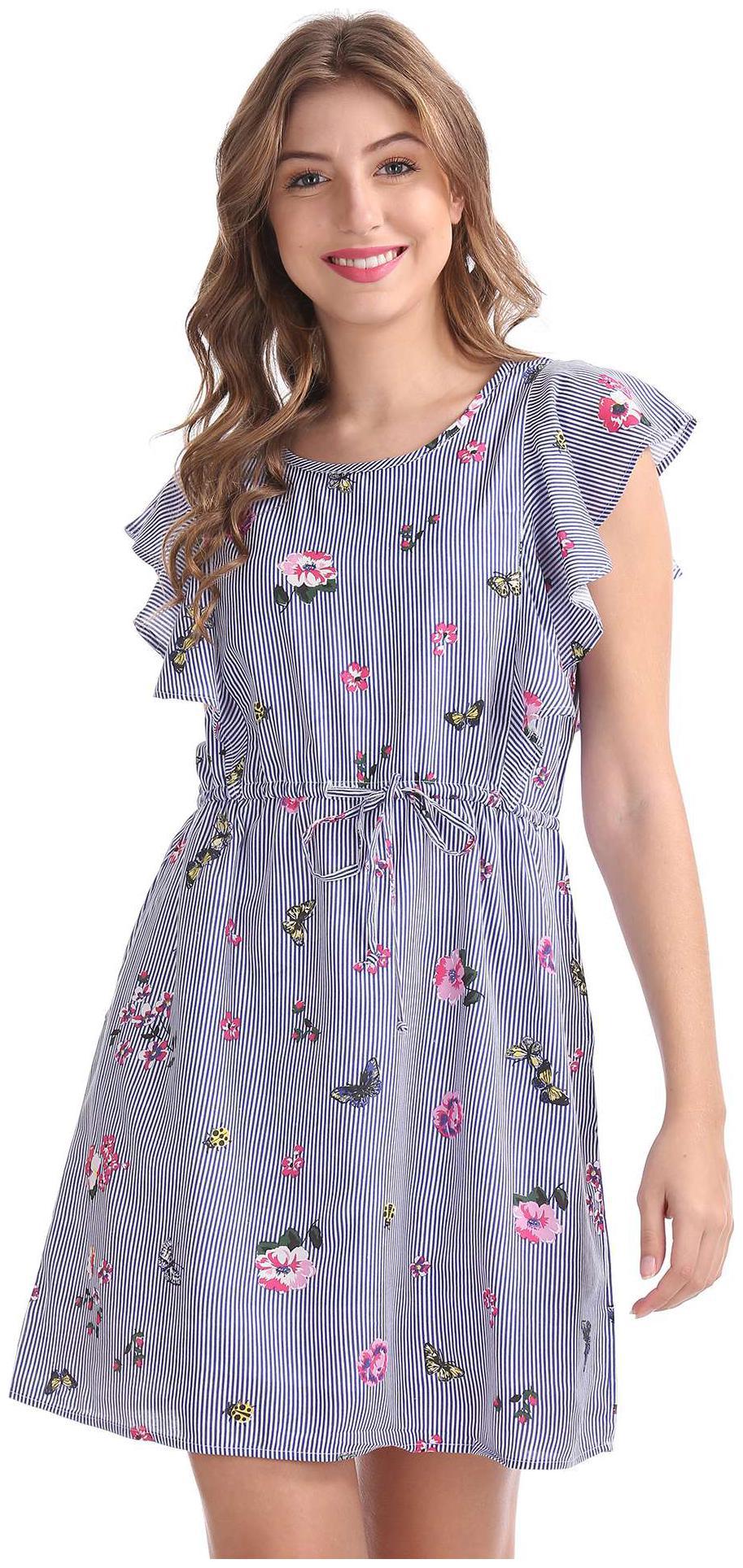 

SUGR Blue Striped Fit flare dress