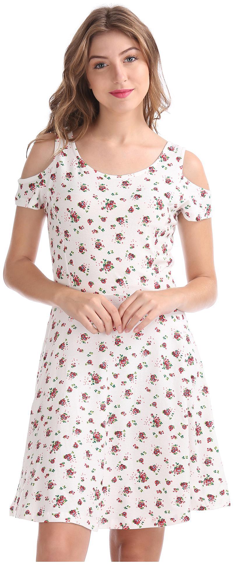 

SUGR White Printed Flared dress