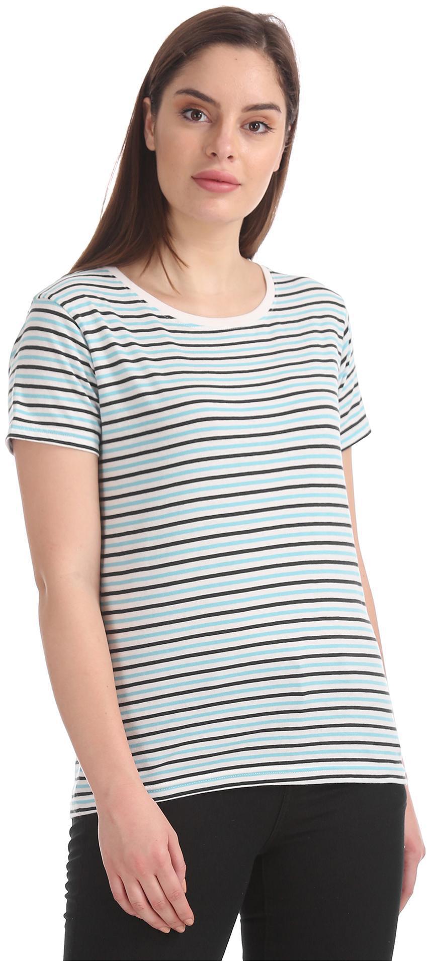 

SUGR Women Blue Regular fit Round neck Cotton T shirt