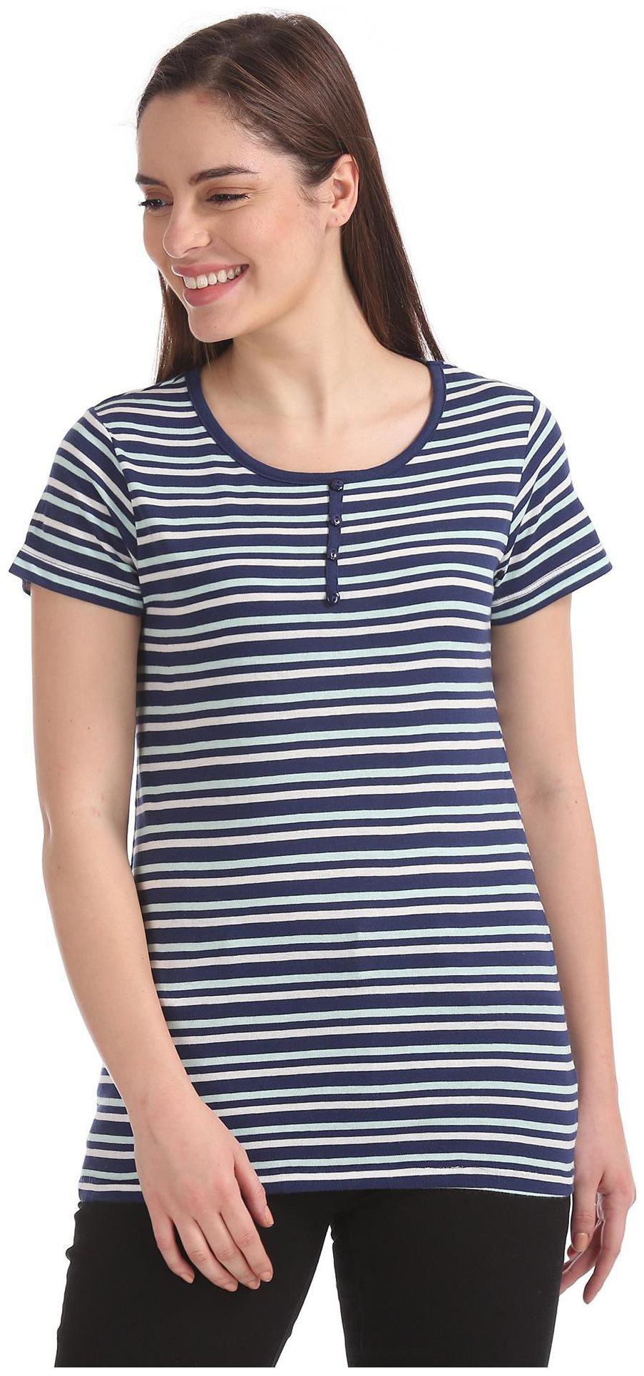 

SUGR Women Blue Regular fit Round neck Cotton T shirt