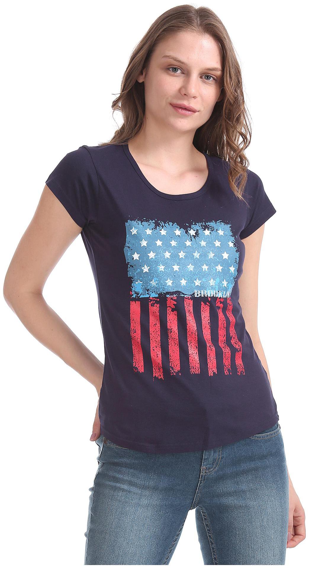 

SUGR Women Blue Regular fit Round neck Cotton T shirt