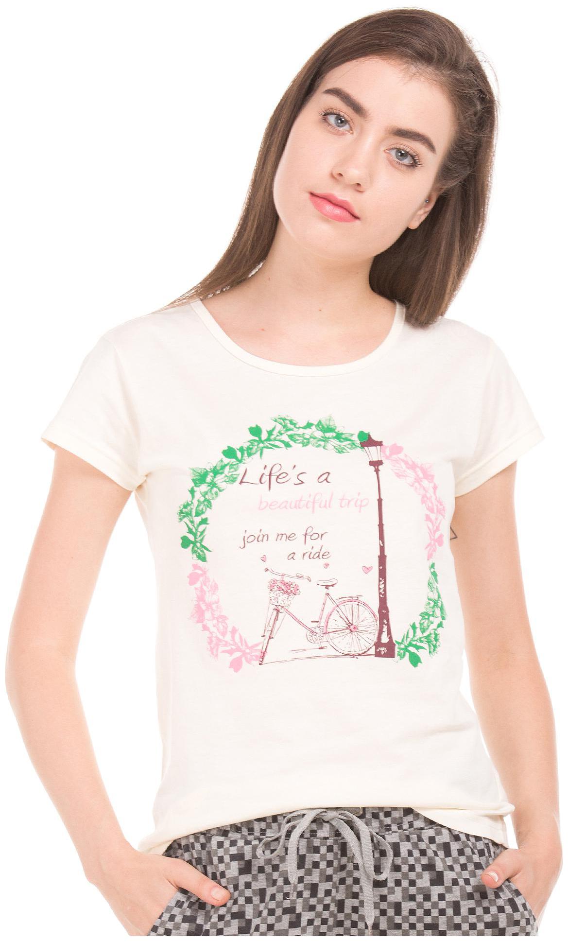 

SUGR Women Beige Regular fit Round neck Cotton T shirt