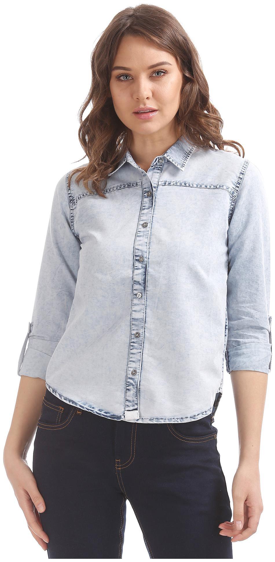 

SUGR Women Blue Solid Regular Fit Shirt