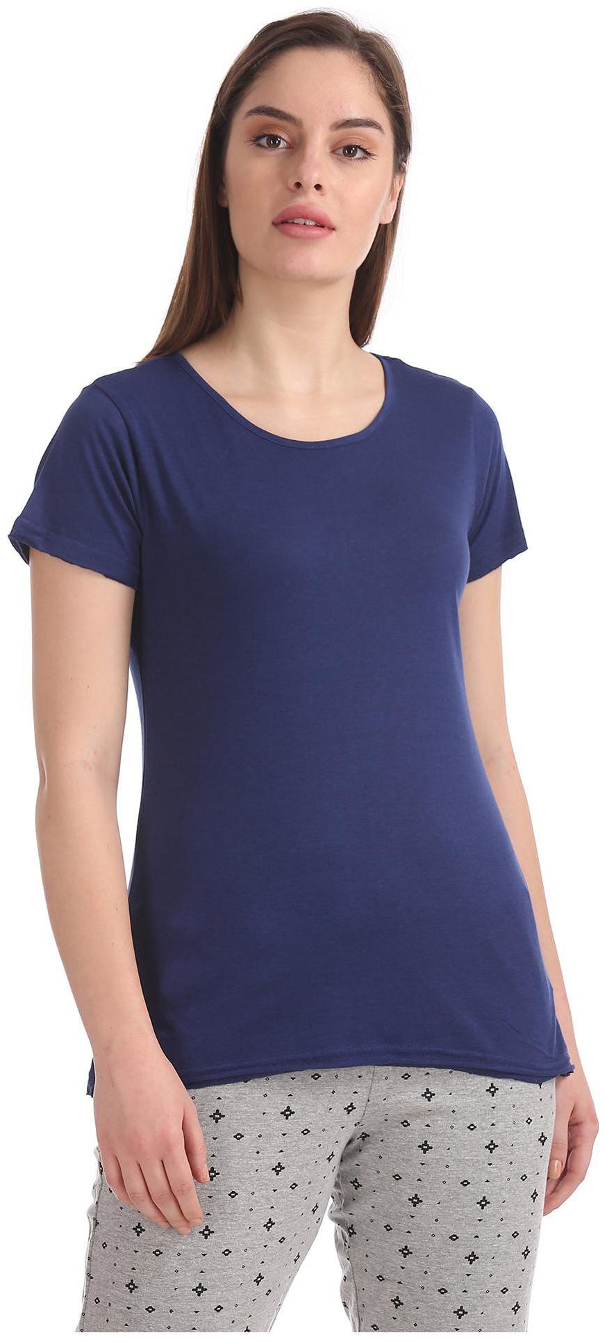 

SUGR Women Blue Regular fit Round neck Cotton T shirt