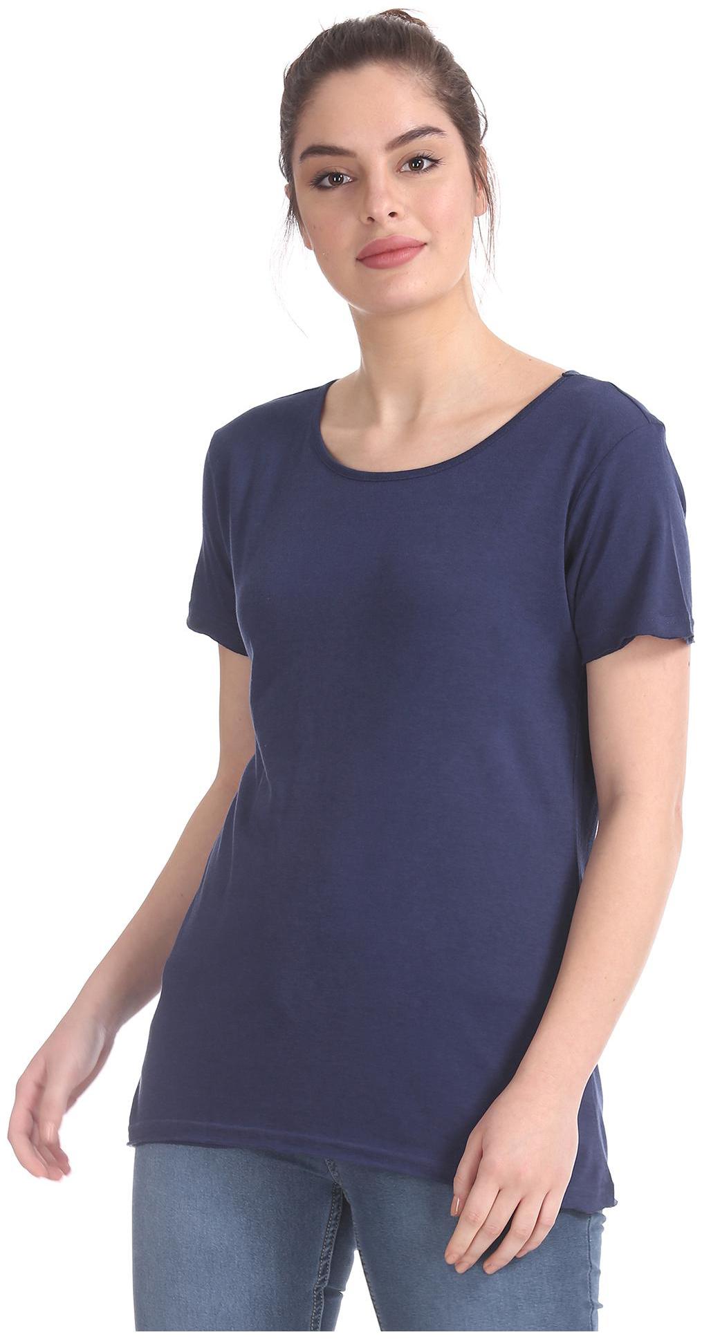 

SUGR Women Blue Regular fit Round neck Cotton T shirt