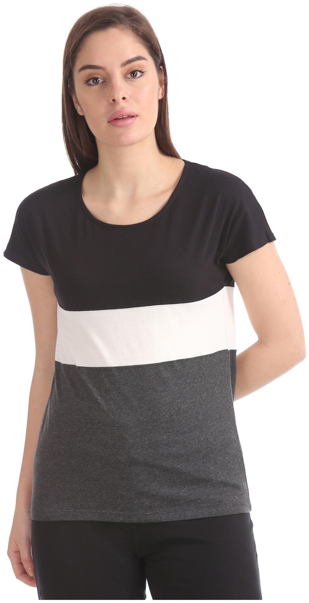 

SUGR Women Black Regular fit Round neck Cotton T shirt