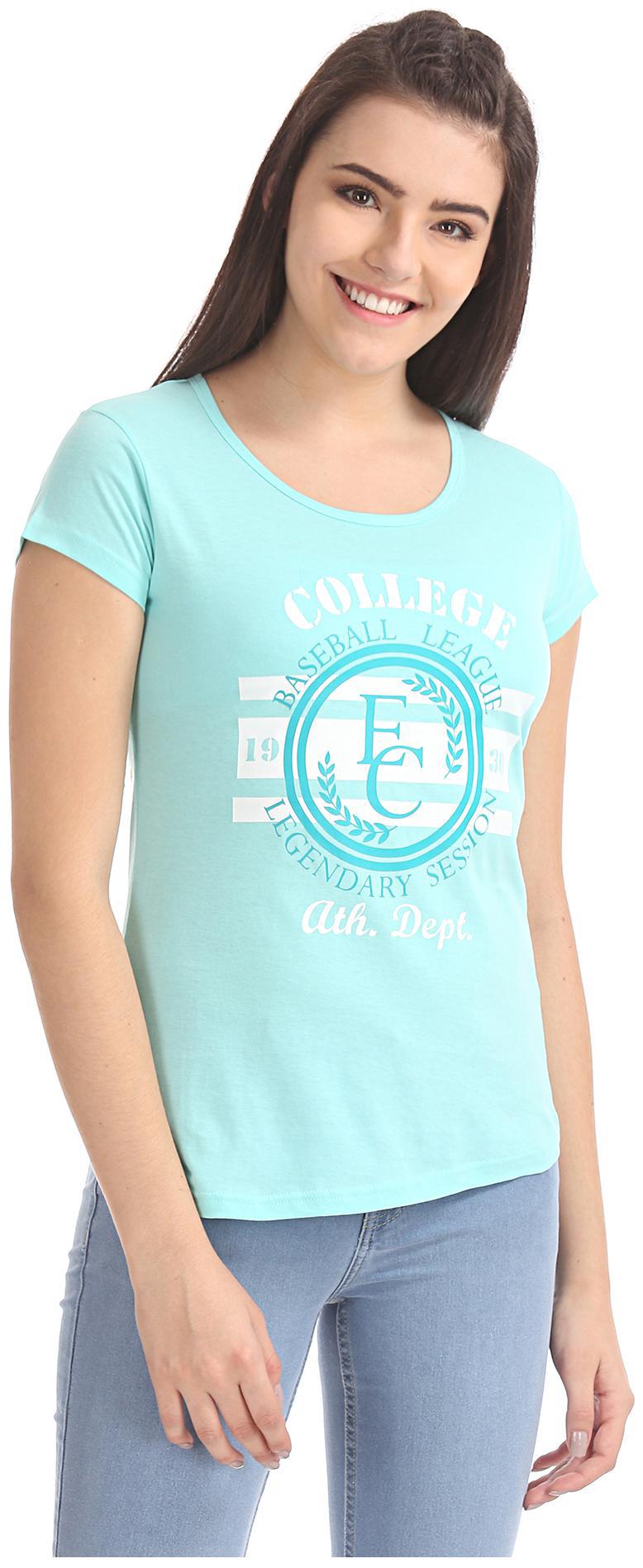 

SUGR Women Blue Regular fit Round neck Cotton T shirt