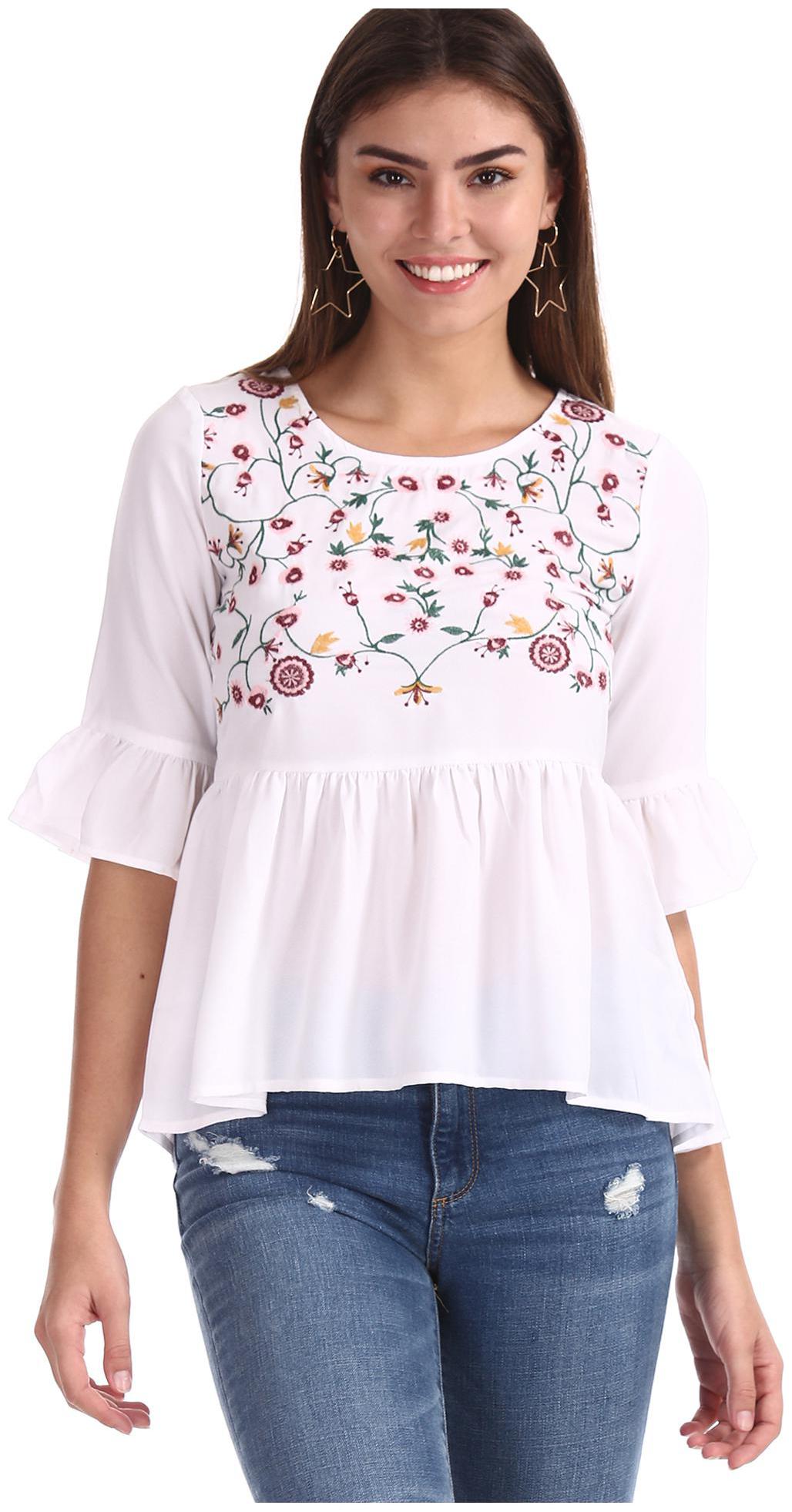 

SUGR Women Embroidered Regular top - White