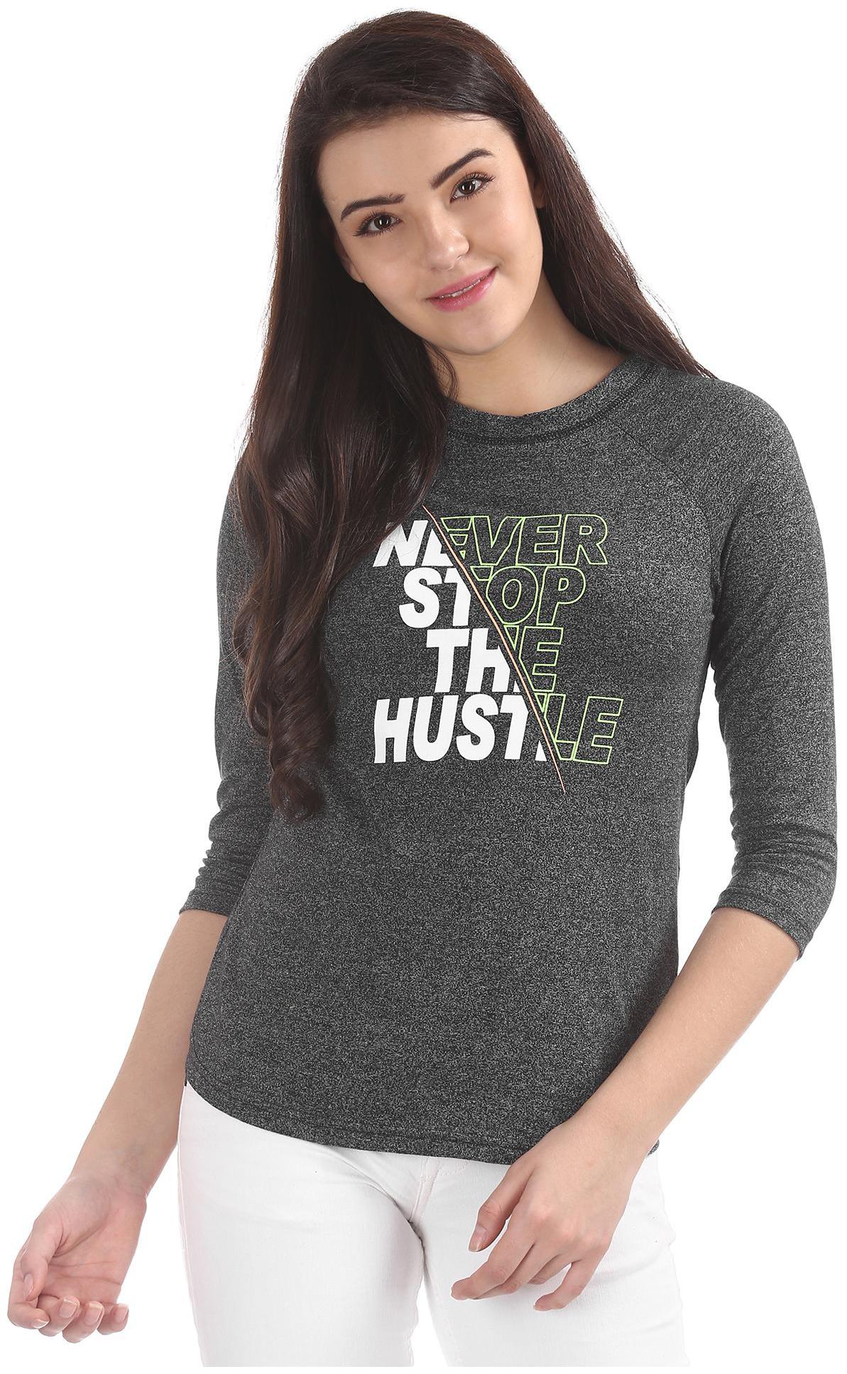 

SUGR Women Grey Regular fit Round neck Cotton T shirt
