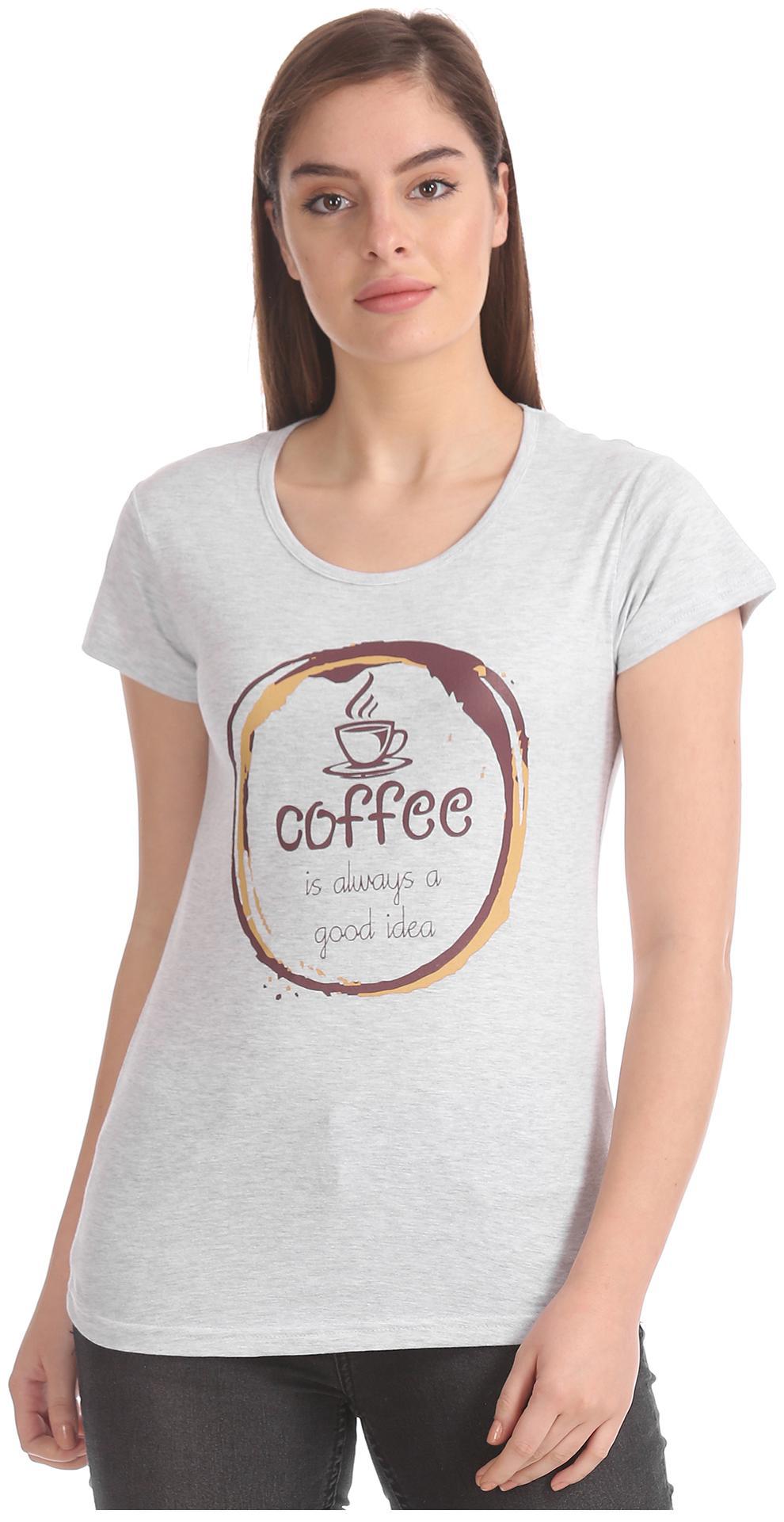 

SUGR Women Grey Regular fit Round neck Cotton T shirt