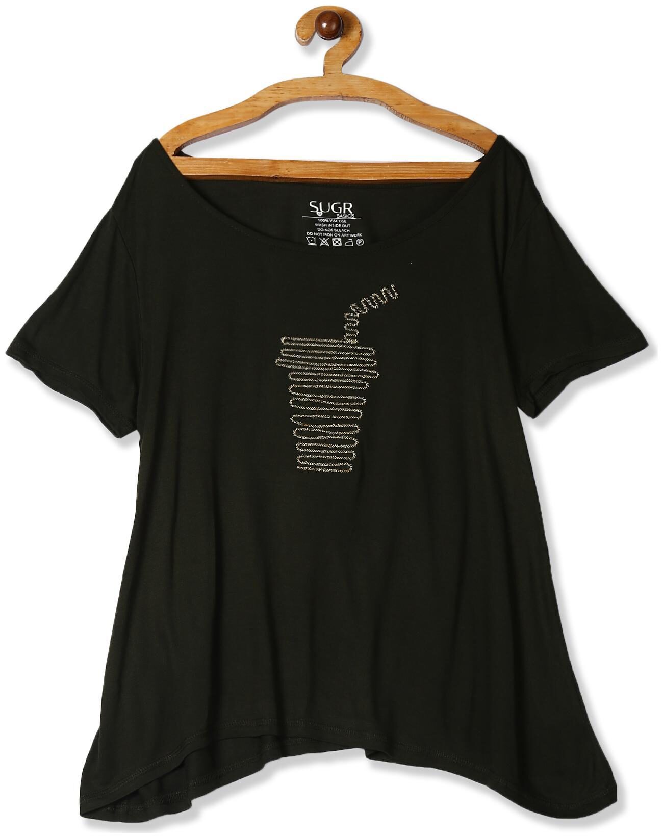 

SUGR Women Green Regular fit Round neck Viscose rayon T shirt