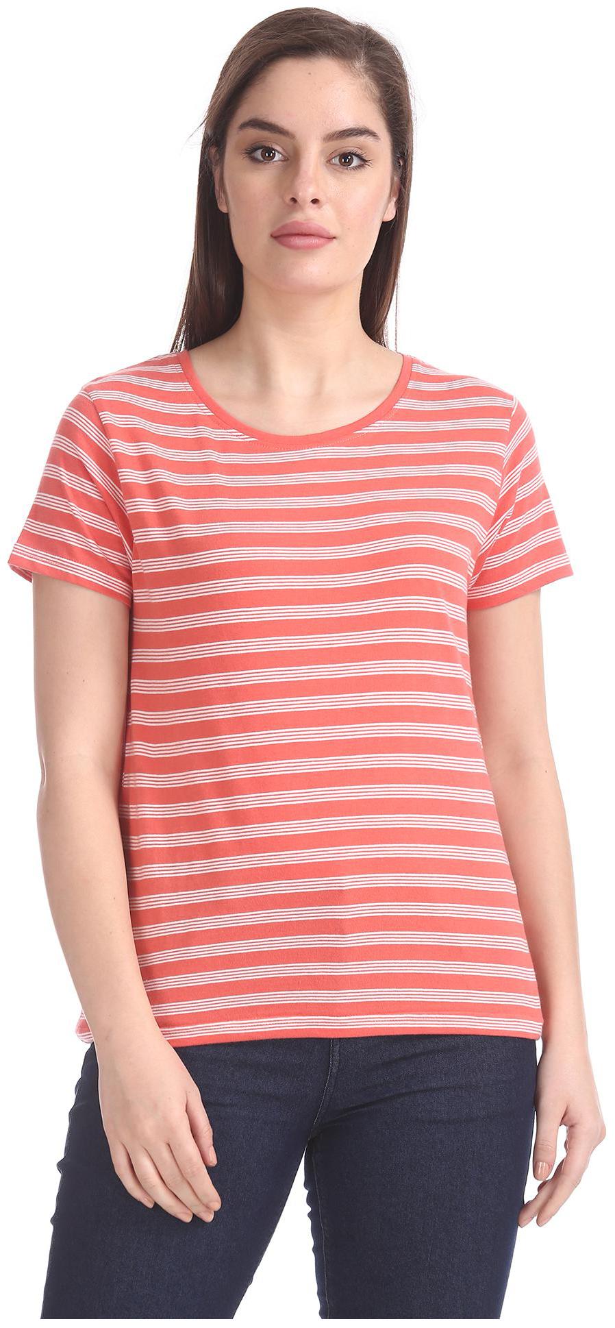

SUGR Women Orange Regular fit Round neck Cotton T shirt