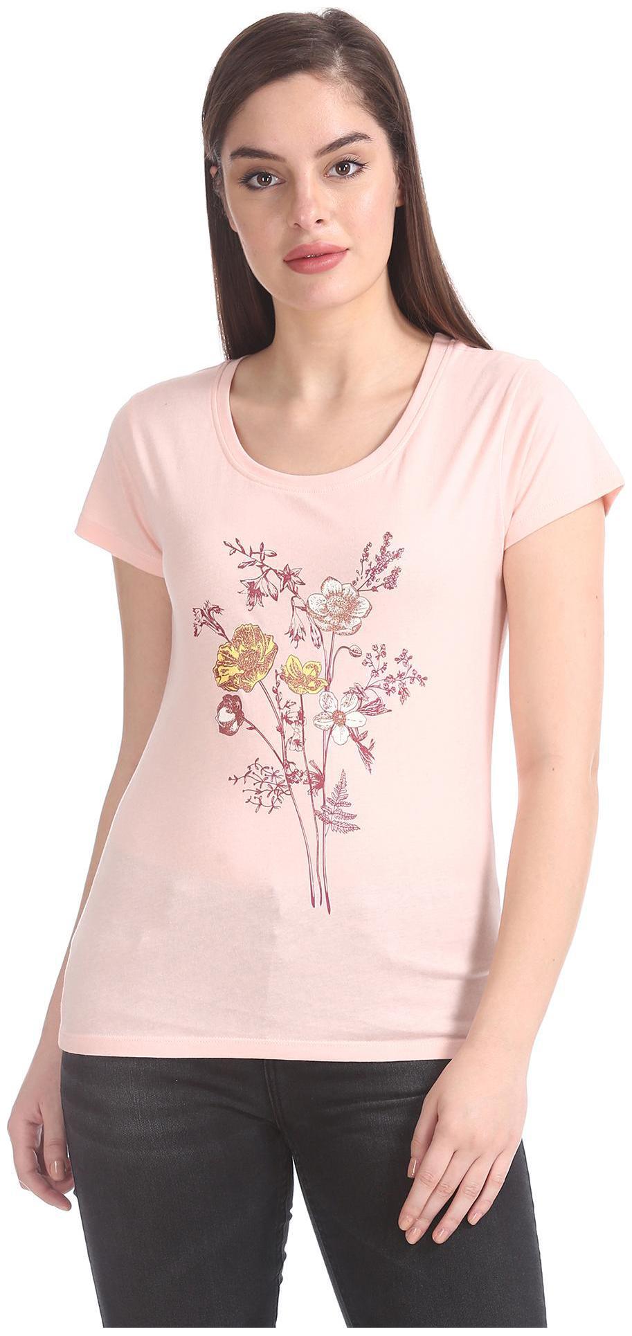 

SUGR Women Pink Regular fit Round neck Cotton T shirt