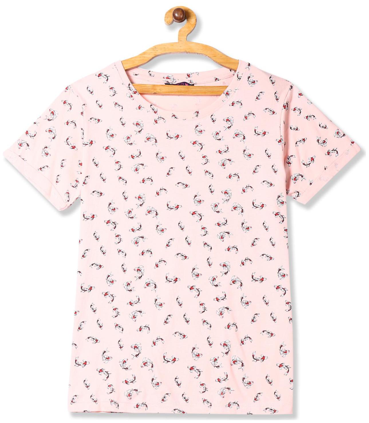

SUGR Women Pink Regular fit Round neck Cotton T shirt