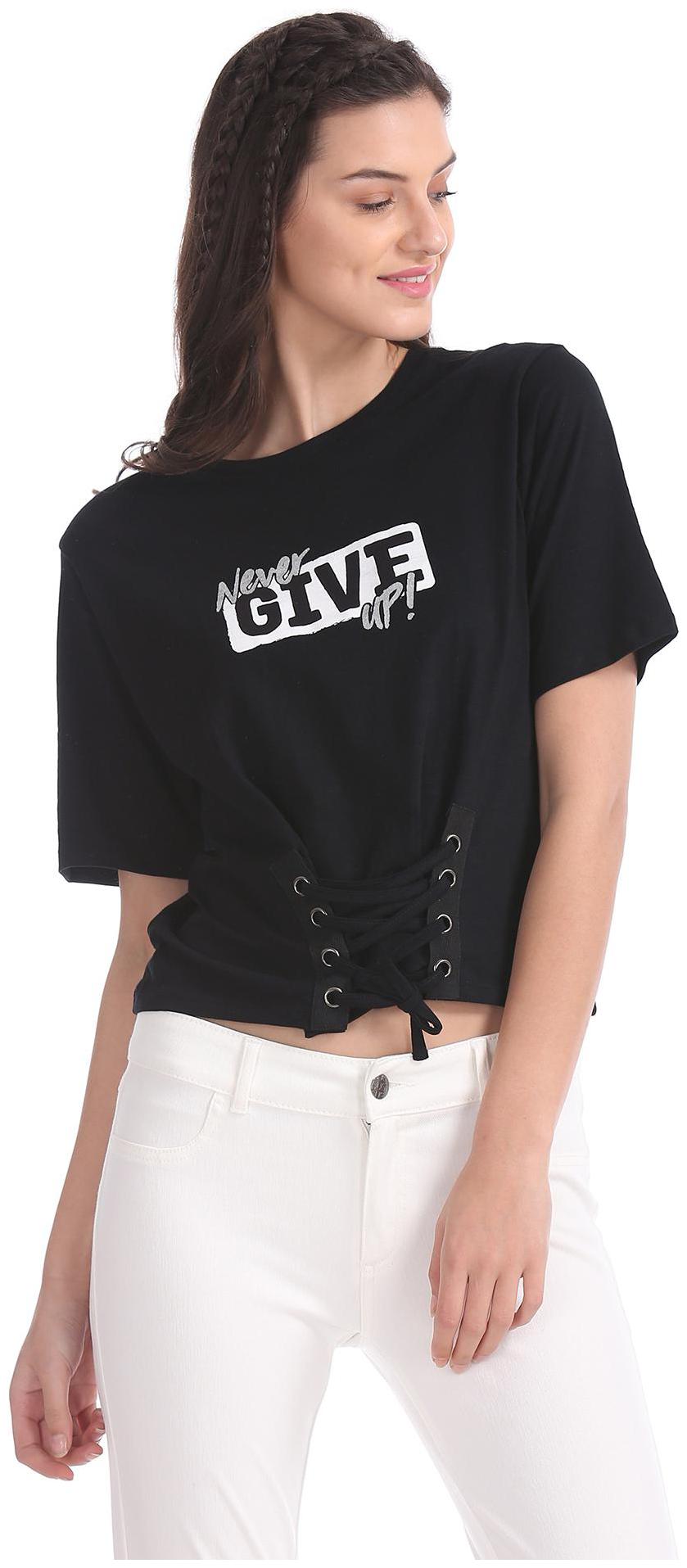 

SUGR Women Printed Regular top - Black