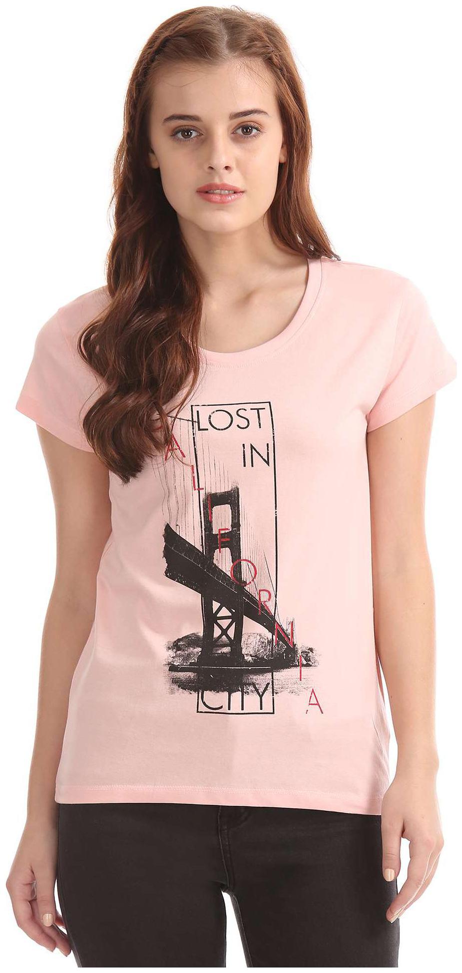 

SUGR Women Pink Regular fit Round neck Cotton T shirt