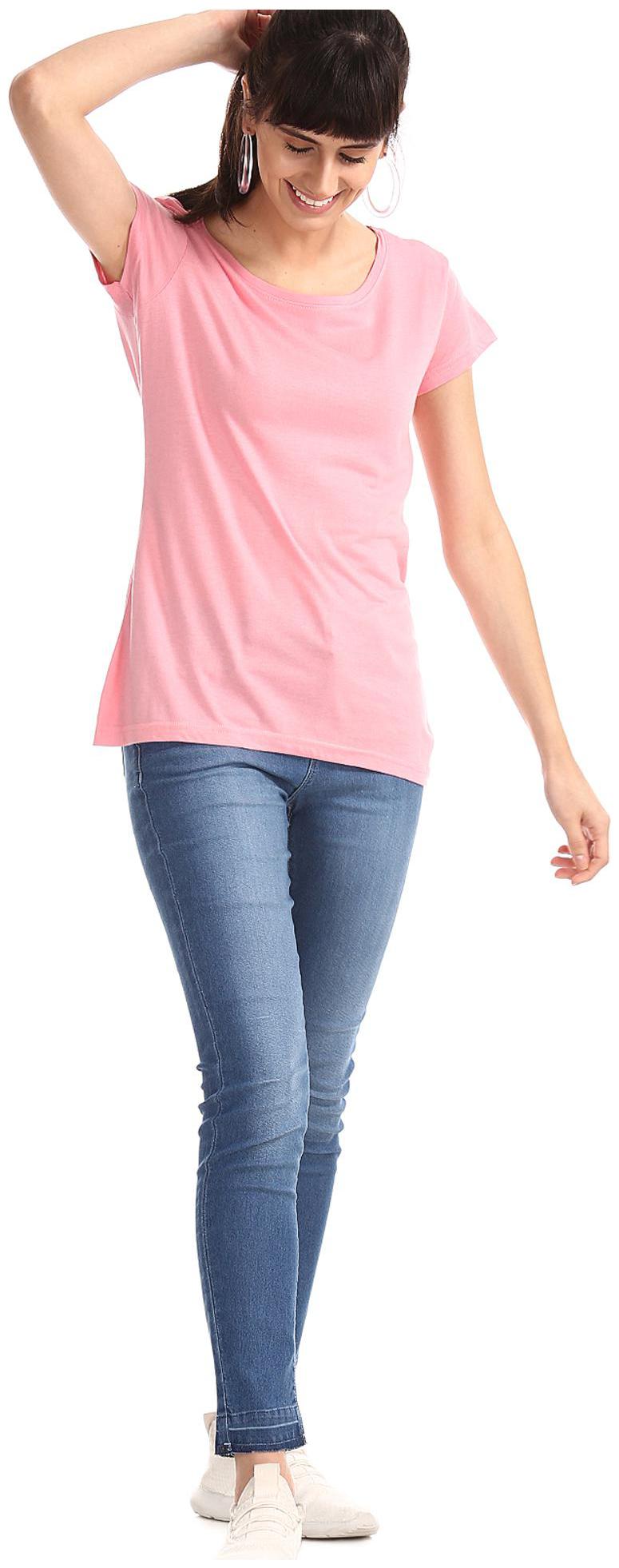 

SUGR Women Pink Regular fit Round neck Cotton T shirt