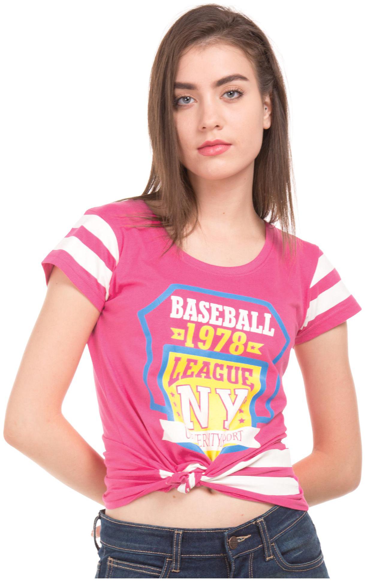 

SUGR Women Pink Regular fit Round neck Cotton T shirt