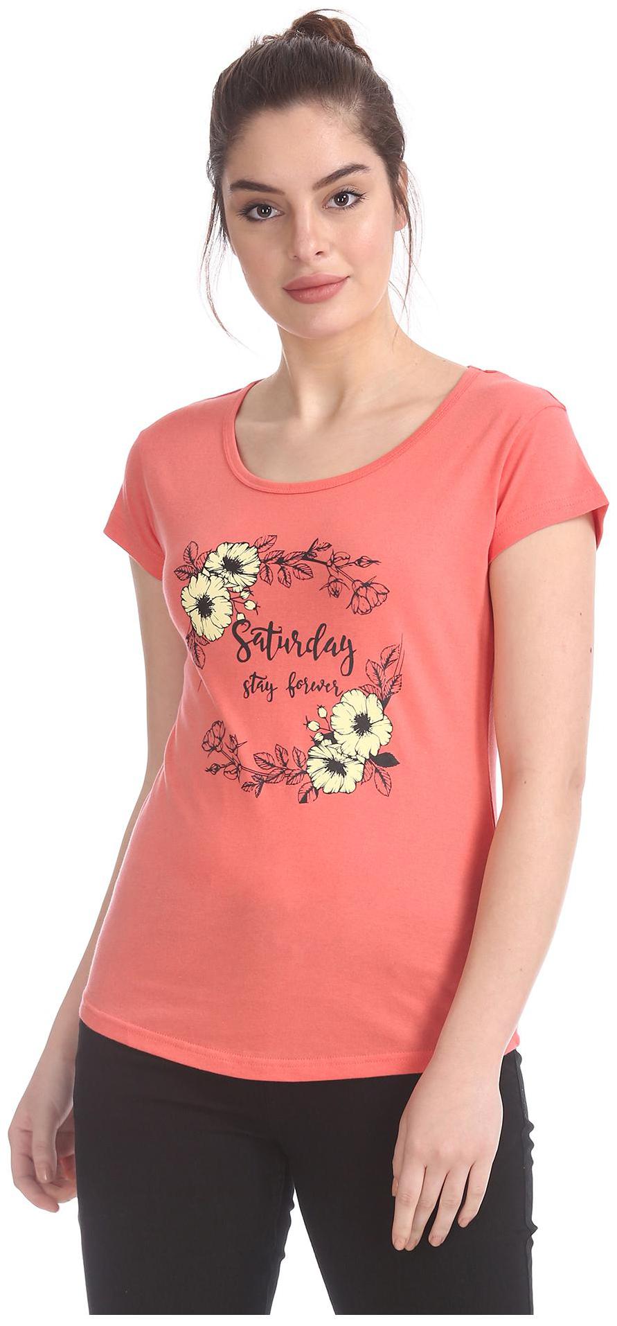 

SUGR Women Pink Regular fit Round neck Cotton T shirt