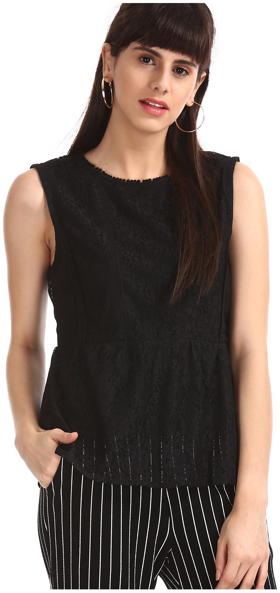 

SUGR Women Polyester Lace Regular Top Black