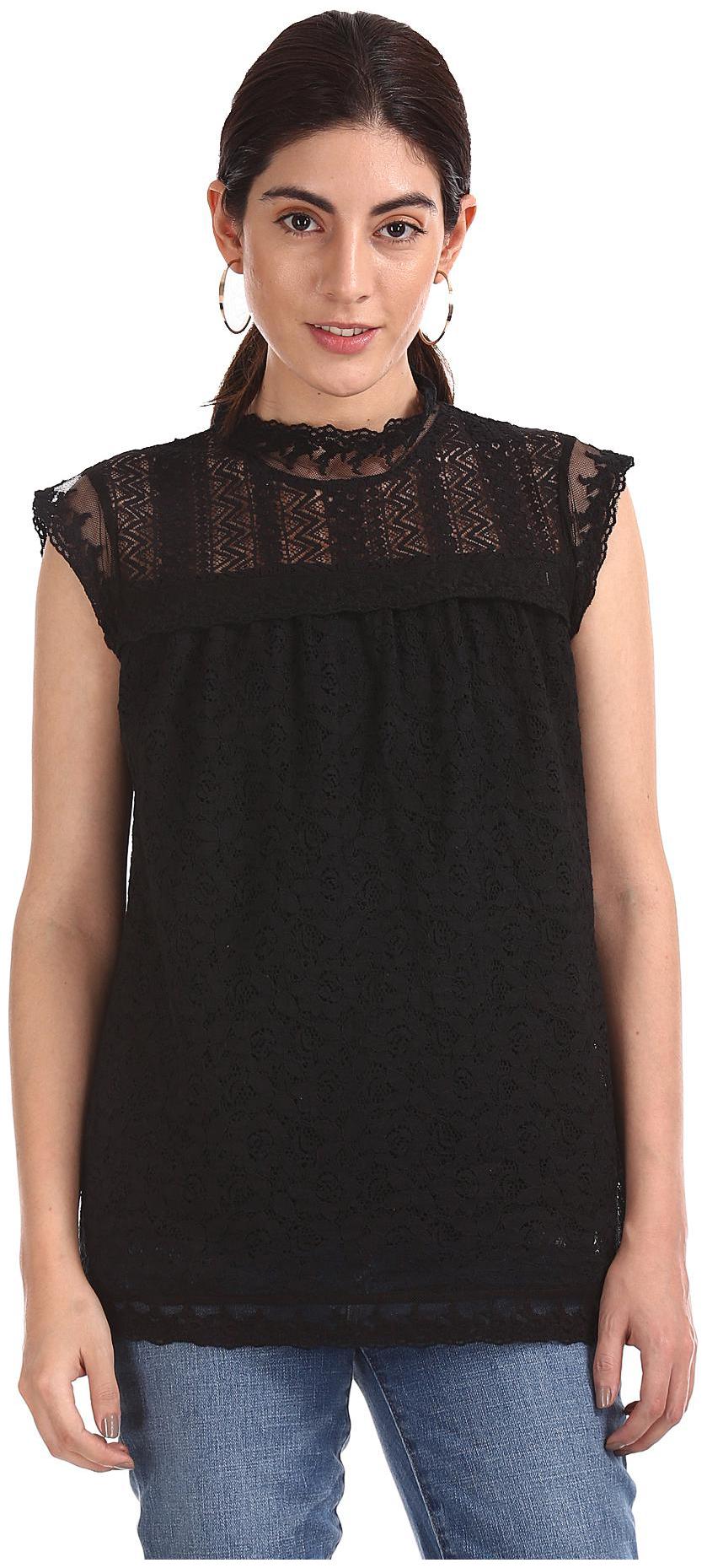 

SUGR Women Polyester Lace Regular Top Black