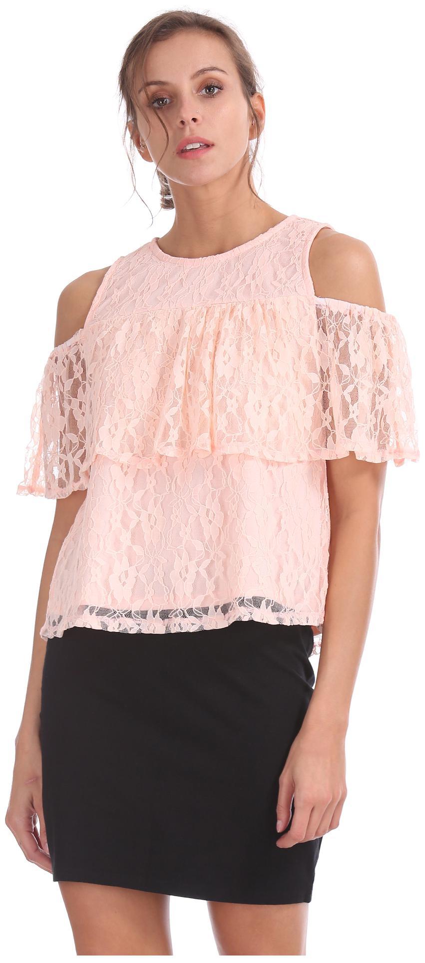 

SUGR Women Polyester Lace Regular Top Pink