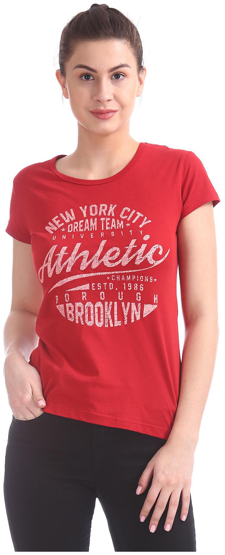 

SUGR Women Red Regular fit Round neck Cotton T shirt