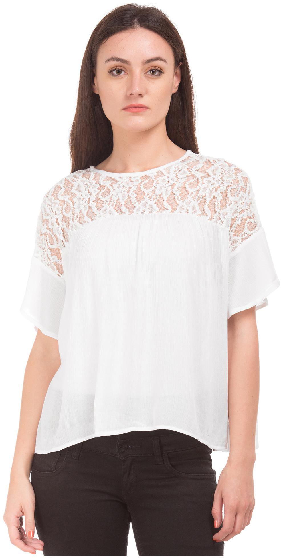 

SUGR Women Rayon Lace Regular Top White