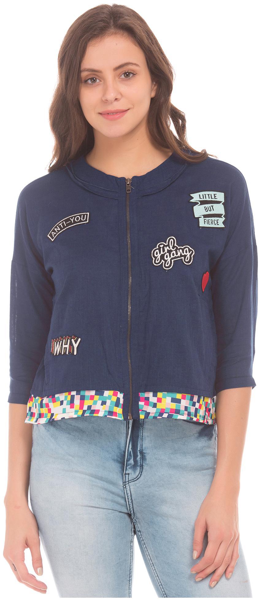 

SUGR Women Self Design Regular Jacket - Blue