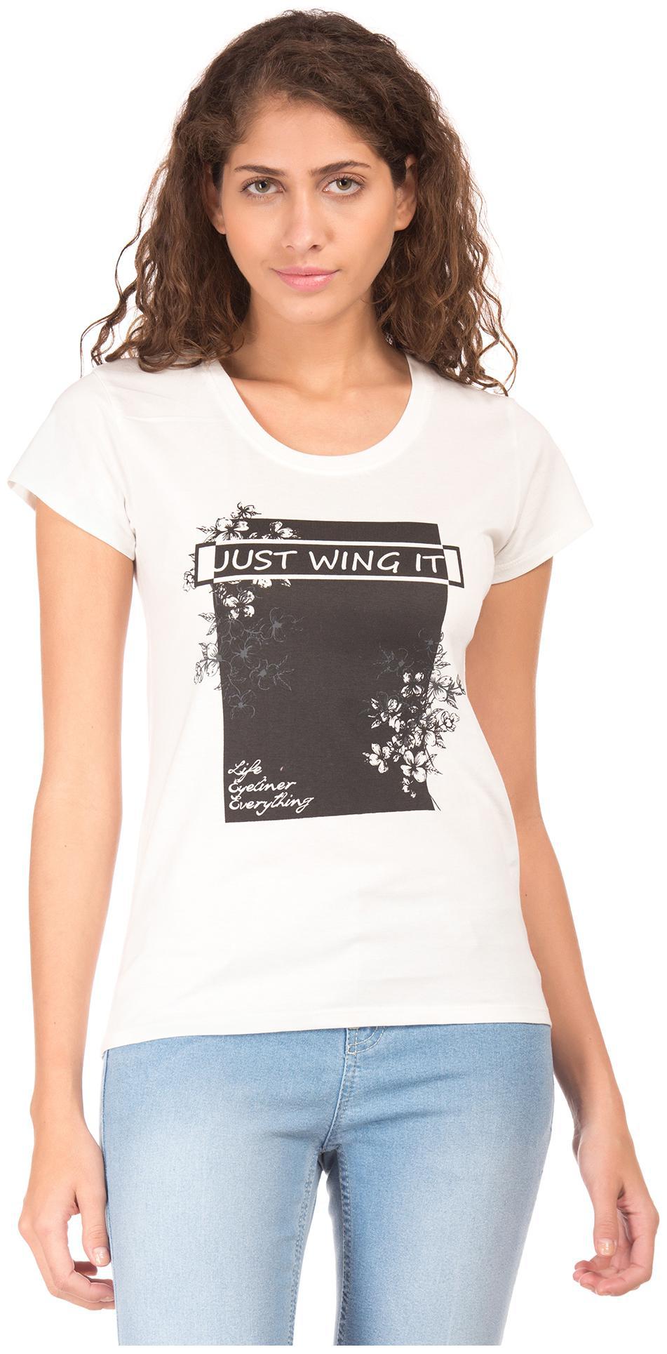 

SUGR Women White Regular fit Round neck Cotton T shirt