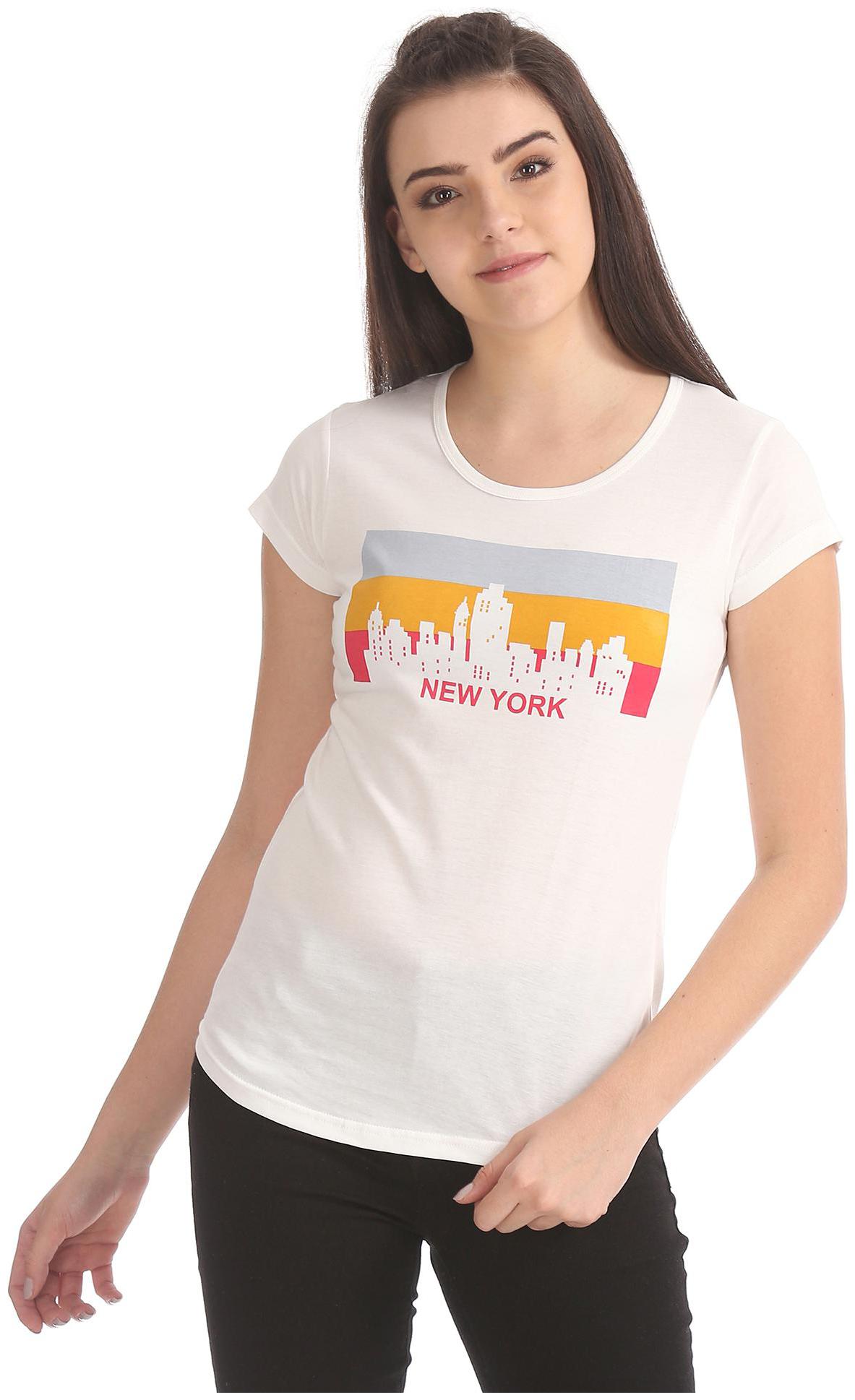 

SUGR Women White Regular fit Round neck Cotton T shirt