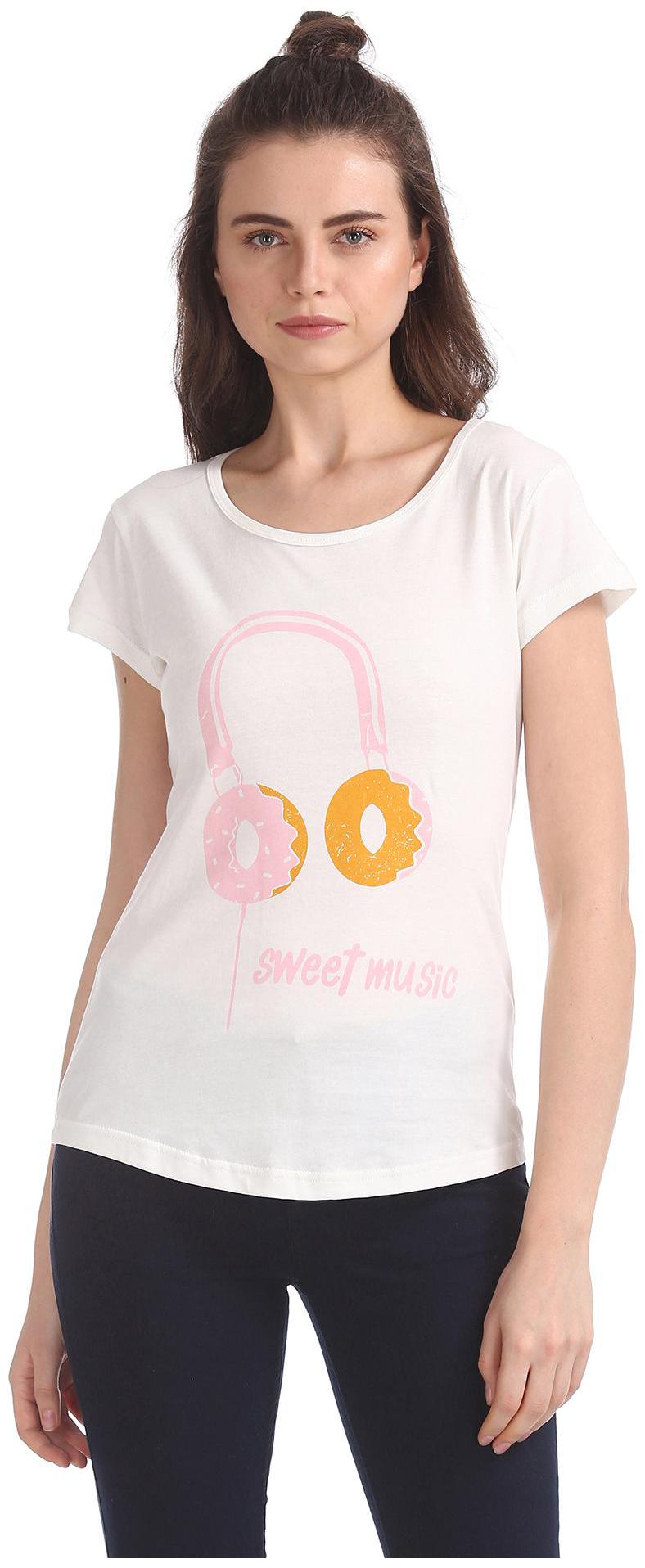 

SUGR Women White Regular fit Round neck Cotton T shirt