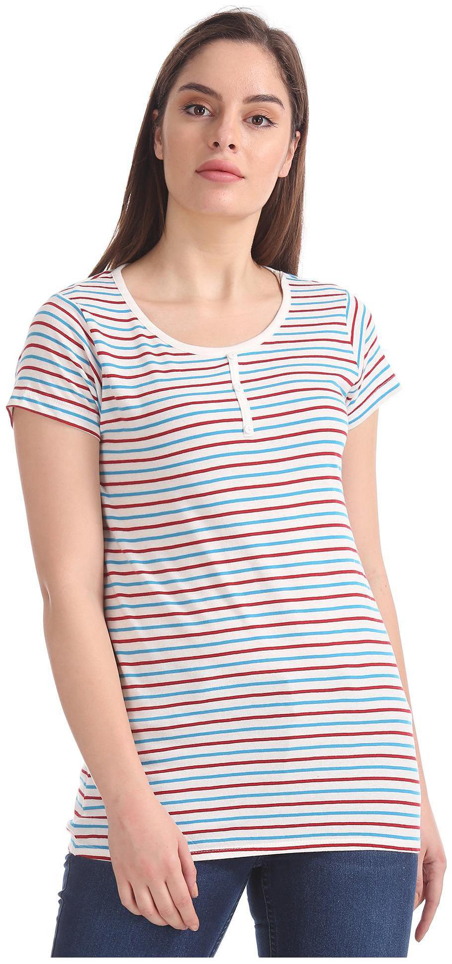 

SUGR Women White Regular fit Round neck Cotton T shirt